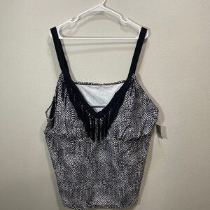 Catherine's swim tankini fringe black‎ and white